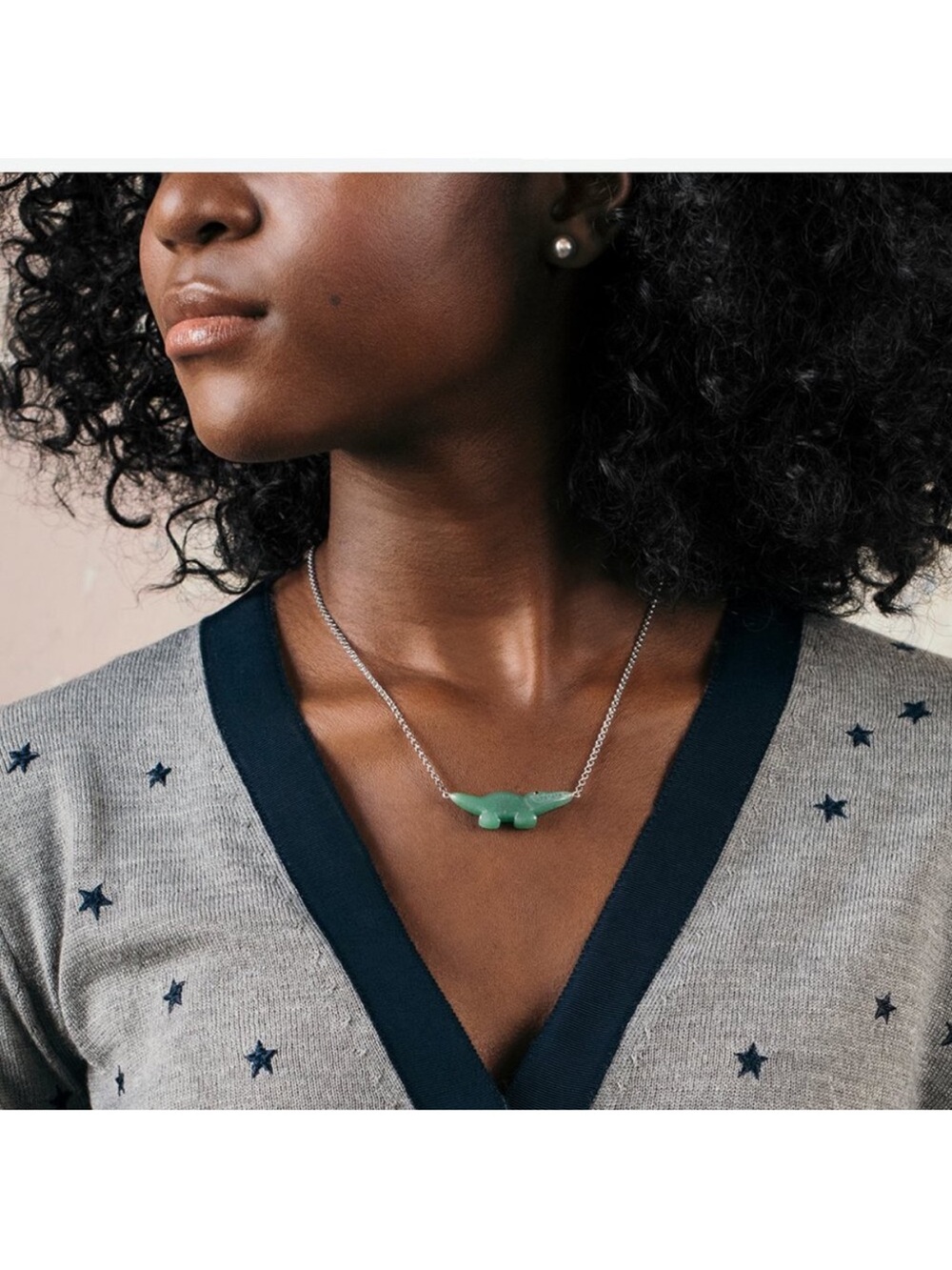 Mignon Faget Adventurine Green Alligator Sterling Silver Necklace